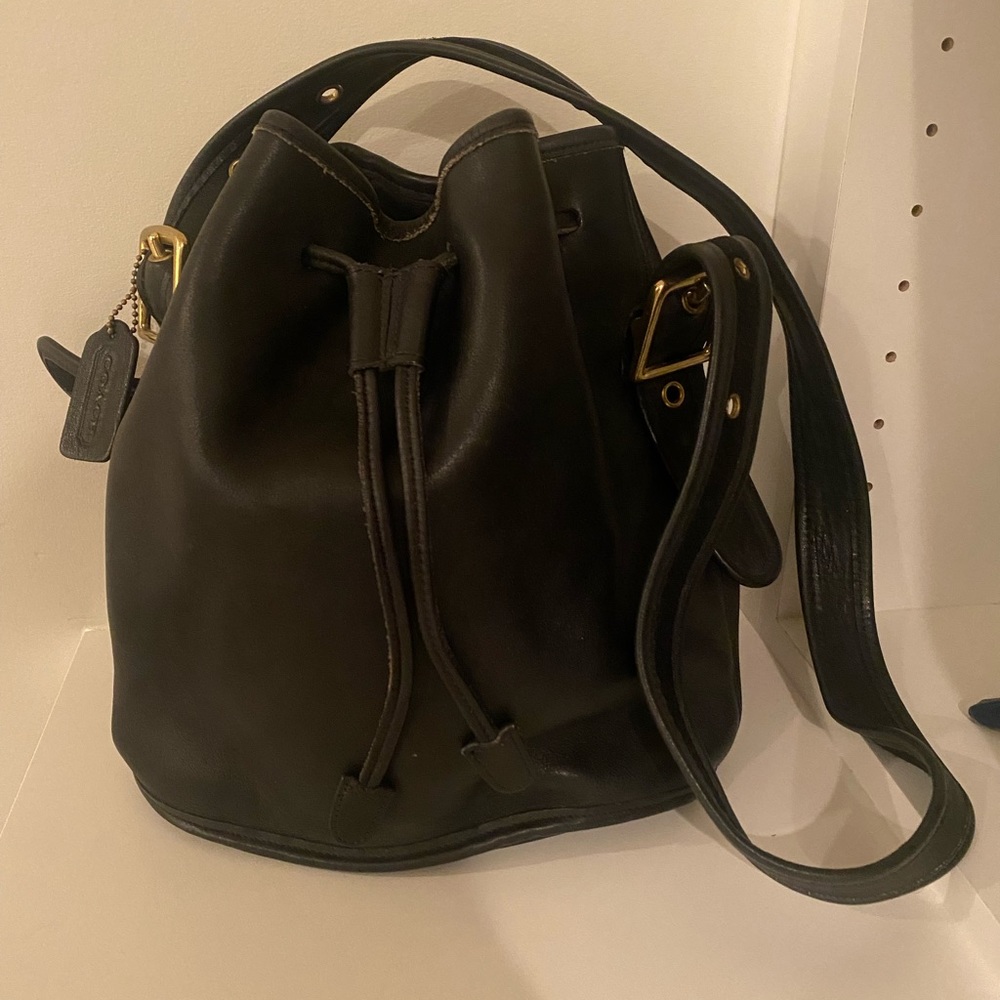Vintage Coach Black Leather Bucket Bag